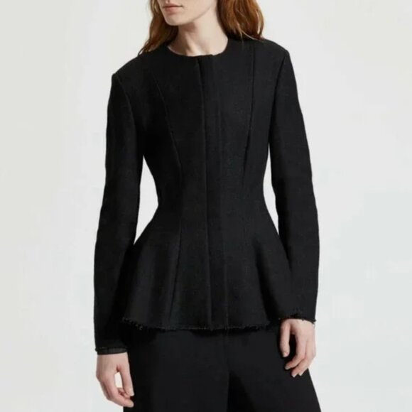 Theory Movement Black Canvas Tweed Peplum Blazer Jacket - Picture 1 of 16